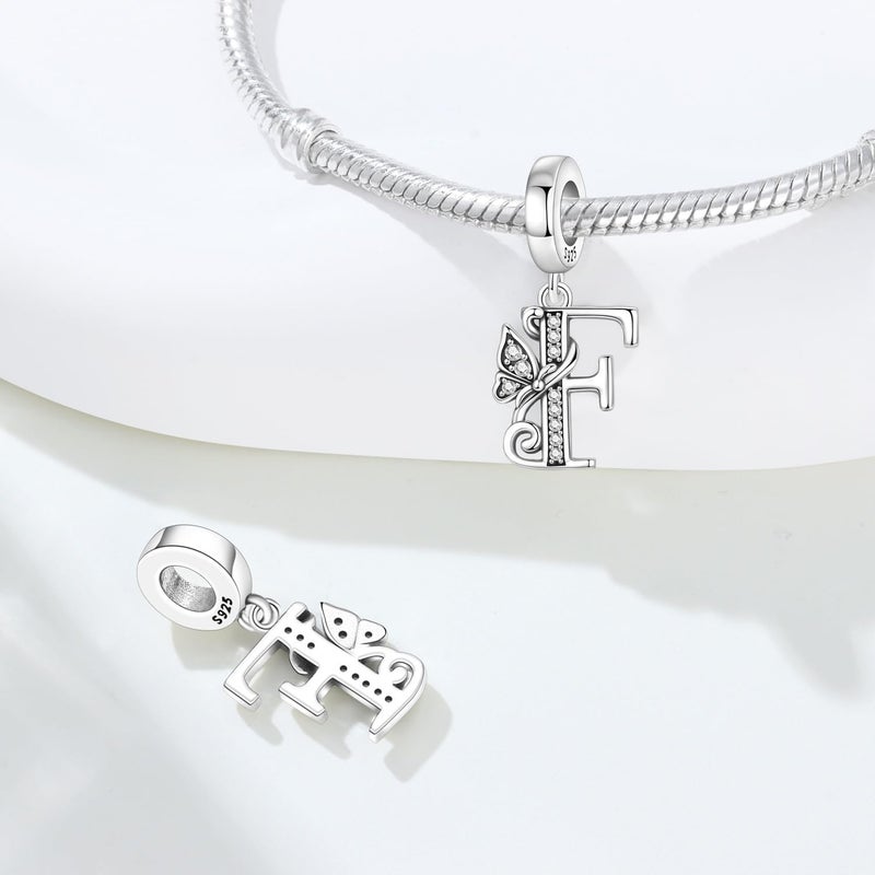 PANPOKI Store 2 Pack 925 Sterling Silver Butterfly Letter Charms for Bracelets and Necklace Alphabet Initial Dangle Pendants Round Spacer Beads Pave Cubic Zirconia Jewelry Gift for Women - Image 2